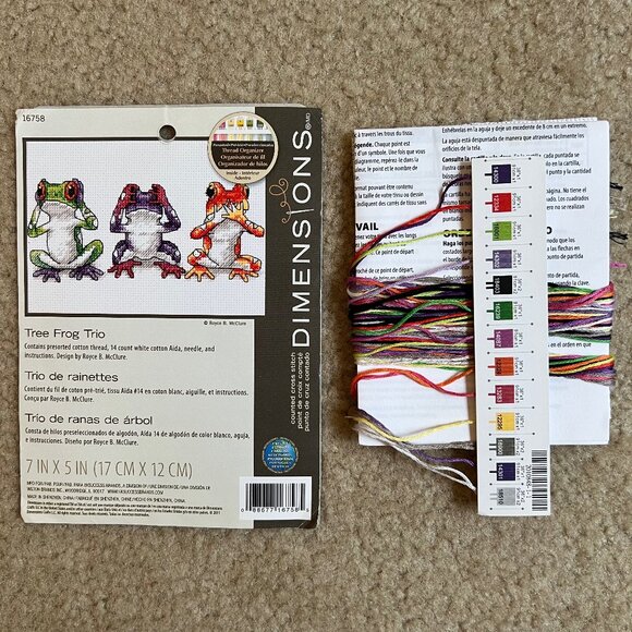 5" x 7" Dimensions Tree Frog Trio Counted Cross Stitch Kit 14 Ct White Aida - Picture 1 of 2